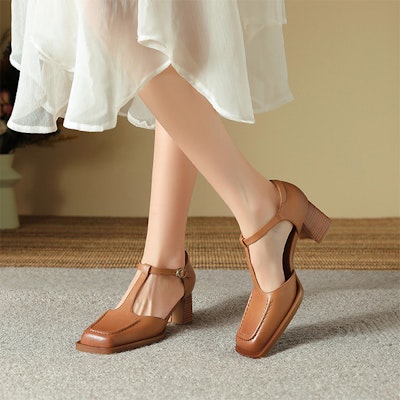 (Women) Luiza Barcelos Retro Buckle Chunky Heel 'Brown' X901813 Purchase (Women) Luiza Barcelos Retro Buckle Chunky Heel 'Brown' X901813
