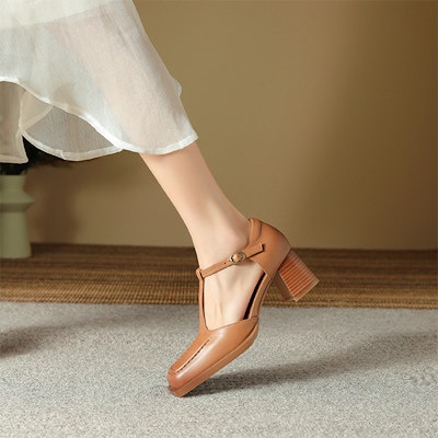 (Women) Luiza Barcelos Retro Buckle Chunky Heel 'Brown' X901813 Details for (Women) Luiza Barcelos Retro Buckle Chunky Heel 'Brown' X901813