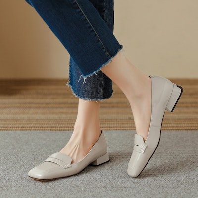 (W) Luiza Barcelos Sepatu Flat Kulit Retro 'Abu-abu' X901001 Order (W) Luiza Barcelos Sepatu Flat Kulit Retro 'Abu-abu' X901001