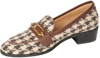 (Women) Luiza Barcelos Retro Houndstooth Chunky Heel Loafer 'Brown' X900987 (Women) Luiza Barcelos Retro Houndstooth Chunky Heel Loafer 'Brown' X900987