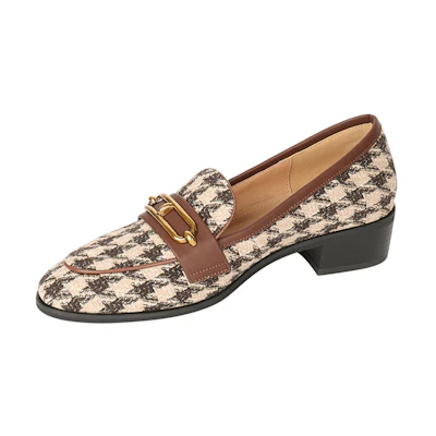 (W) Luiza Barcelos Retro Houndstooth Chunky Heel Loafer 'Brown'