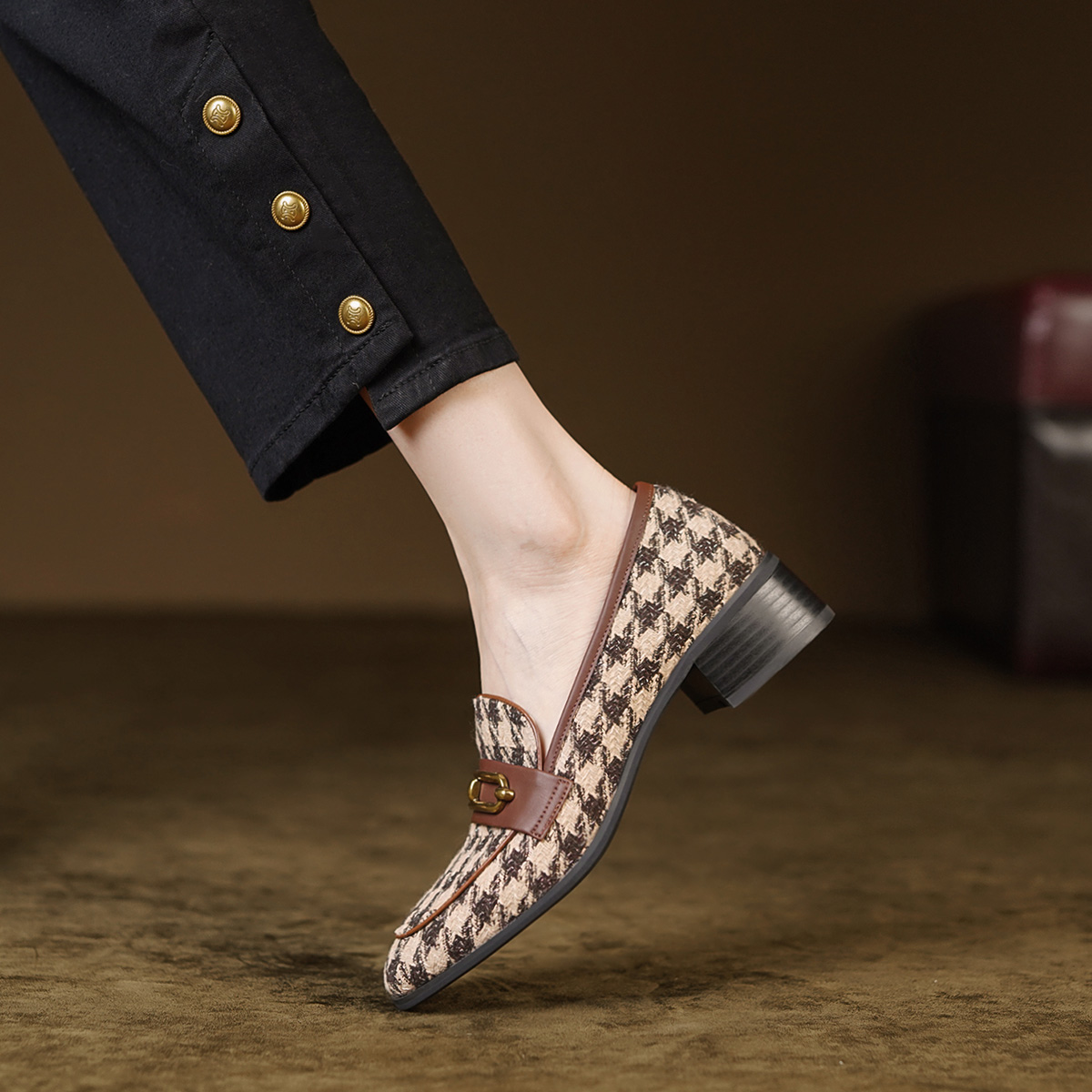 Lookbook (W) Luiza Barcelos 复古千鸟格厚跟乐福鞋 '棕色' X900987