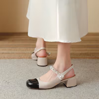 Lookbook Luiza Barcelos 復古瑪麗珍 粗跟 高跟鞋 女款 米白色