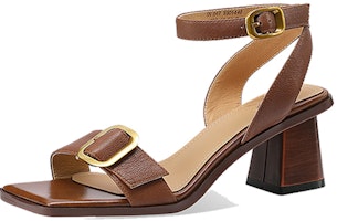 (Women) Luiza Barcelos Retro Metallic Buckle Square-Toe High Heel Sandals 'Brown' X901440 (Women) Luiza Barcelos Retro Metallic Buckle Square-Toe High Heel Sandals 'Brown' X901440