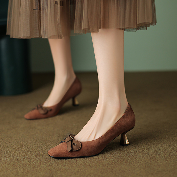 (W) Luiza Barcelos Retro Pointed-Toe Bow Stiletto 'Tan' 圖 4