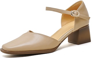 (Women) Luiza Barcelos Retro Pointed-Toe Chunky Heel 'Apricot' XWP1SK0626 (Women) Luiza Barcelos Retro Pointed-Toe Chunky Heel 'Apricot' XWP1SK0626