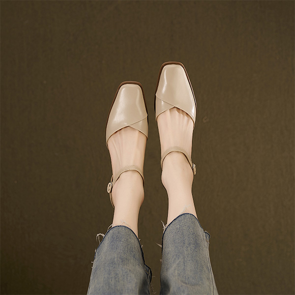 Lookbook (W) Luiza Barcelos Tumit Tebal Runcing Gaya Retro 'Apricot' XWP1SK0626