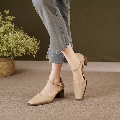 (W) Luiza Barcelos Tumit Tebal Runcing Gaya Retro 'Apricot' XWP1SK0626 Purchase (W) Luiza Barcelos Tumit Tebal Runcing Gaya Retro 'Apricot' XWP1SK0626