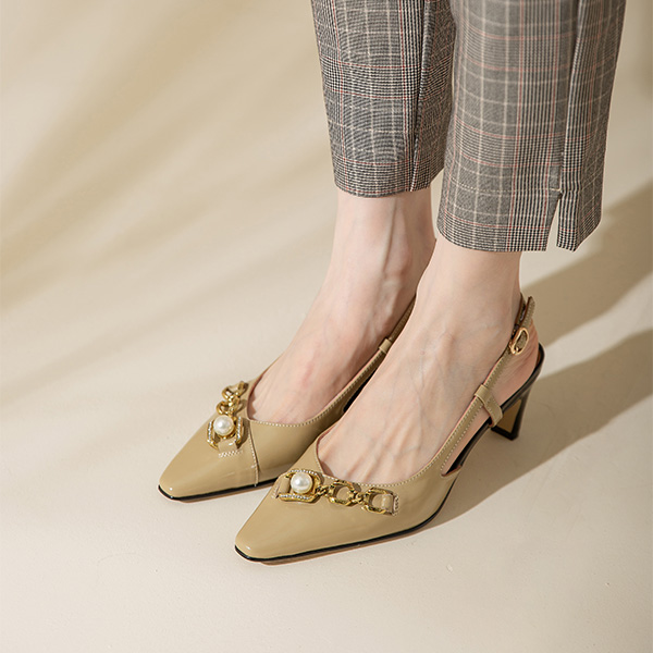 (W) Luiza Barcelos Retro Pointed-Toe High Heels 'Milk Coffee Buckle' 圖 6