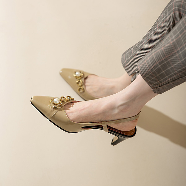 (W) Luiza Barcelos Retro Pointed-Toe High Heels 'Milk Coffee Buckle' 圖 7