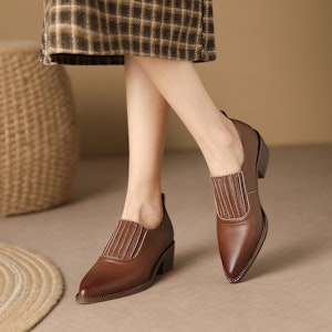 (W) Luiza Barcelos Retro Zapatos Puntudos Sin Cordones 'Marrón Casual' X900980 Order (W) Luiza Barcelos Retro Zapatos Puntudos Sin Cordones 'Marrón Casual' X900980