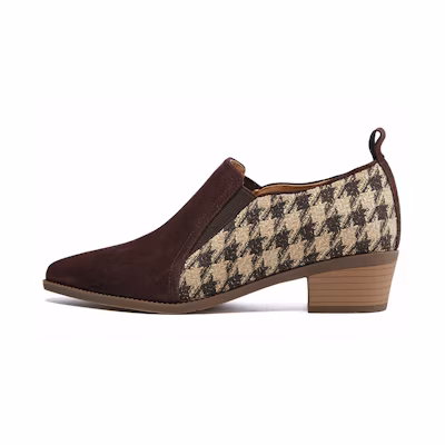(W) Luiza Barcelos Retro Pointed Toe 'Buckle Chunky Heel Brown'