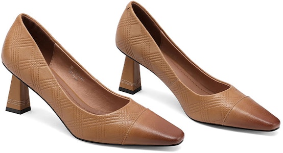 Luiza Barcelos 羊皮革復古尖頭方跟高跟鞋 6.5cm 女款 淺棕色 Shop Luiza Barcelos 羊皮革復古尖頭方跟高跟鞋 6.5cm 女款 淺棕色