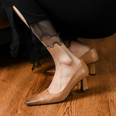 (Women) Luiza Barcelos Retro Pointed Toe Block Heel 'Light Brown' X900916 Details for (Women) Luiza Barcelos Retro Pointed Toe Block Heel 'Light Brown' X900916
