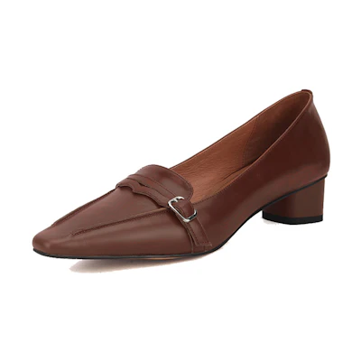 (W) Luiza Barcelos Retro Pointed Toe Chunky Heel 'Brown'