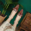 Order (W) Luiza Barcelos Sepatu Chunky Hak Tebal 'Coklat' Retro Pointed Toe X900815