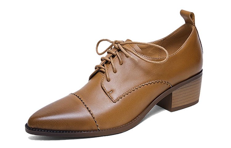 (Women) Luiza Barcelos Retro Pointed Toe Lace-Up Chunky Heel 'Light Brown' X901167