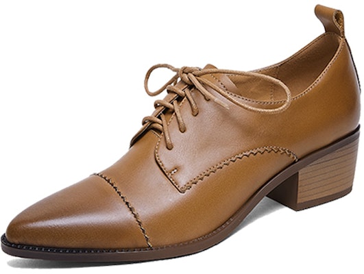 (Women) Luiza Barcelos Retro Pointed Toe Lace-Up Chunky Heel 'Light Brown' X901167 Buy (Women) Luiza Barcelos Retro Pointed Toe Lace-Up Chunky Heel 'Light Brown' X901167