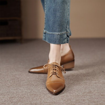 (Women) Luiza Barcelos Retro Pointed Toe Lace-Up Chunky Heel 'Light Brown' X901167 Shop (Women) Luiza Barcelos Retro Pointed Toe Lace-Up Chunky Heel 'Light Brown' X901167