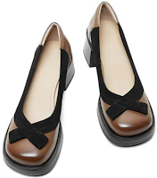 Shop Luiza Barcelos 頭層牛皮復古圓頭粗跟高跟鞋 6cm 女款 淺棕色