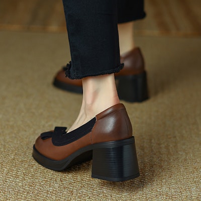 (Women) Luiza Barcelos Retro Round Toe Block Heel 'Light Brown' X900883 Details for (Women) Luiza Barcelos Retro Round Toe Block Heel 'Light Brown' X900883