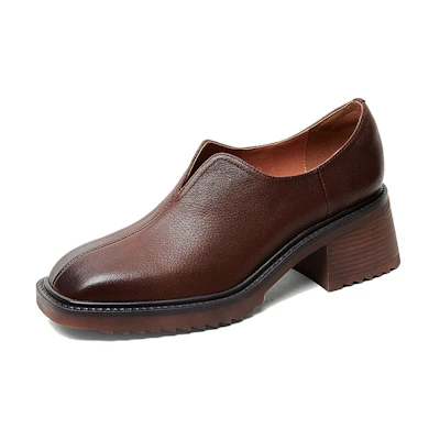 (W) Luiza Barcelos Retro Square Toe Chunky Heel 'Brown Leather'