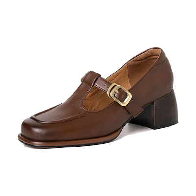 (W) Luiza Barcelos Retro T-Strap Chunky Heel 'Brown Leather'