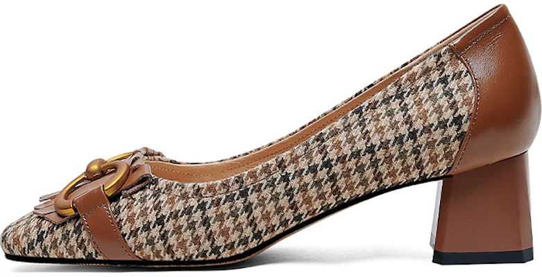 (W) Luiza Barcelos Retro Tassel Houndstooth Chunky Heel 'Karamel' X901018 Buy (W) Luiza Barcelos Retro Tassel Houndstooth Chunky Heel 'Karamel' X901018