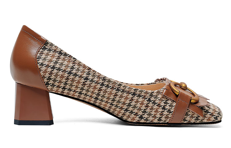 (W) Luiza Barcelos Retro Tassel Houndstooth Chunky Heel 'Caramel' 圖 2