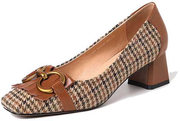 (W) Luiza Barcelos Retro Tassel Houndstooth Chunky Heel 'Karamel' X901018 Lookbook (W) Luiza Barcelos Retro Tassel Houndstooth Chunky Heel 'Karamel' X901018