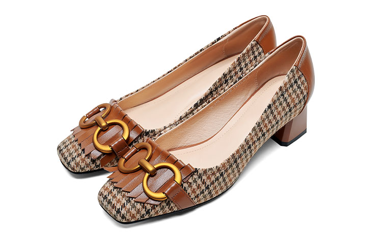 (W) Luiza Barcelos Retro Tassel Houndstooth Chunky Heel 'Caramel' 圖 5