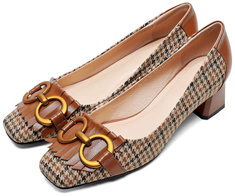(W) Luiza Barcelos Retro Tassel Houndstooth Chunky Heel 'Karamel' X901018 Purchase (W) Luiza Barcelos Retro Tassel Houndstooth Chunky Heel 'Karamel' X901018