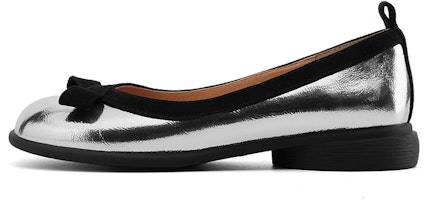 (Women) Luiza Barcelos Round Toe Ballet Flat 'Silver Black' X901982 (Women) Luiza Barcelos Round Toe Ballet Flat 'Silver Black' X901982