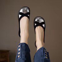 Order (W) Luiza Barcelos Sepatu Ballet Round Toe 'Perak Hitam' X901982