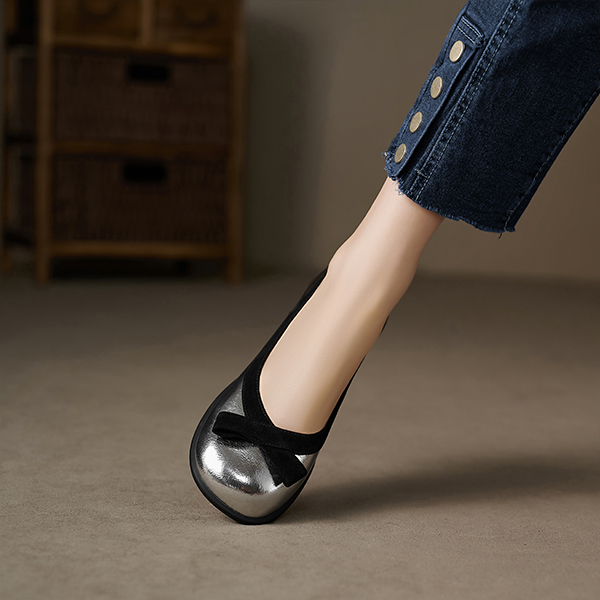 Shop (Women) Luiza Barcelos Round Toe Ballet Flat 'Silver Black' X901982