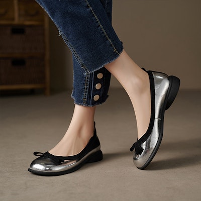 (Women) Luiza Barcelos Round Toe Ballet Flat 'Silver Black' X901982 Purchase (Women) Luiza Barcelos Round Toe Ballet Flat 'Silver Black' X901982