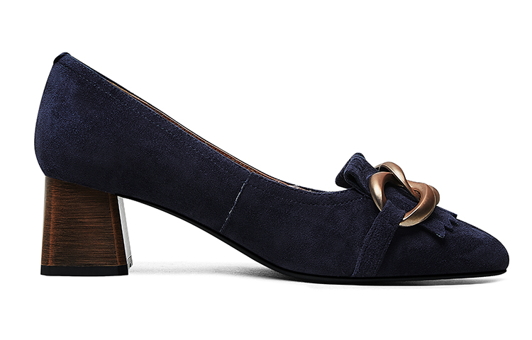 Order Luiza Barcelos 羊反絨面革套腳圓頭 粗跟 高跟鞋 5cm 女款 藍色