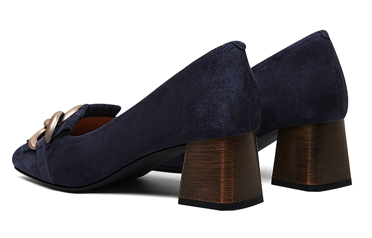 Shop Luiza Barcelos 羊反絨面革套腳圓頭 粗跟 高跟鞋 5cm 女款 藍色