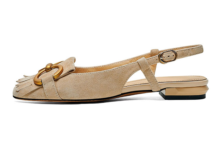 (W) Luiza Barcelos Round Toe Block Heel Loafer 'Metal Horsebit Suede'