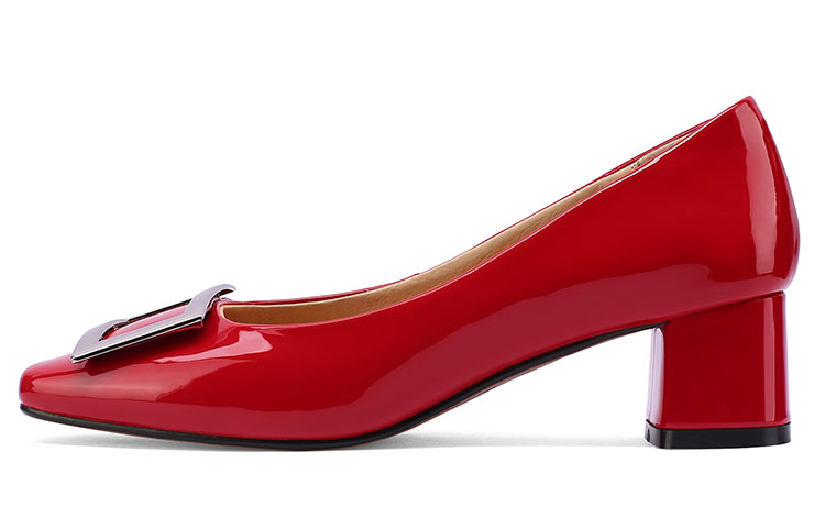 (W) Luiza Barcelos Round Toe Buckle Block Heels 4.5cm 'Cow Patent Leather'