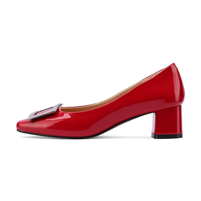 (W) Luiza Barcelos Round Toe Buckle Block Heels 4.5cm 'Cow Patent Leather'