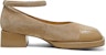 (W) Luiza Barcelos Tumit Blok Buckle Hujung Bulat 'Apricot Suede' X901021