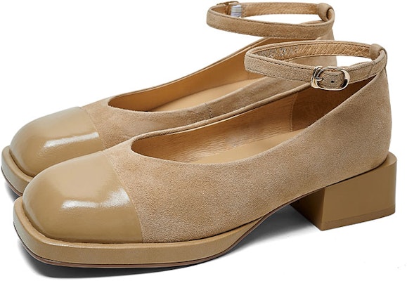 (Women) Luiza Barcelos Round Toe Buckle Block Heel 'Apricot Suede' X901021 Purchase (Women) Luiza Barcelos Round Toe Buckle Block Heel 'Apricot Suede' X901021