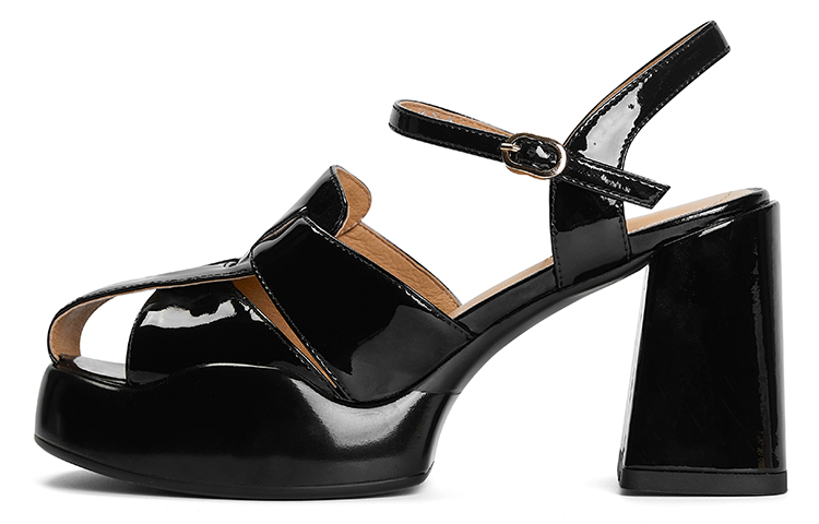 (Women) Luiza Barcelos Round Toe Buckle Chunky Heel 8.5cm 'Black Leather' X901808