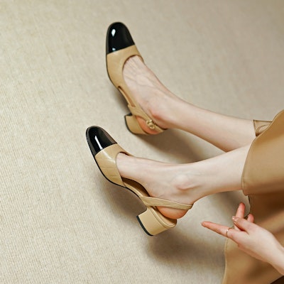 Luiza Barcelos 牛皮圓頭搭扣粗高跟鞋 4.3cm 女款 3