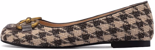(Women) Luiza Barcelos Round Toe Casual Flat 'Brown Houndstooth with Horsebit Buckle' X900897 (Women) Luiza Barcelos Round Toe Casual Flat 'Brown Houndstooth with Horsebit Buckle' X900897