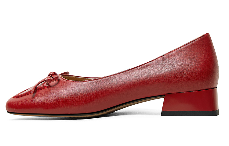 (W) Luiza Barcelos Round Toe Chunky Heel 'Simplified Fashion Red Leather Loafers'