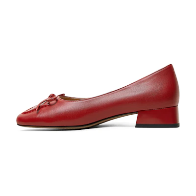 (W) Luiza Barcelos Round Toe Chunky Heel 'Simplified Fashion Red Leather Loafers'