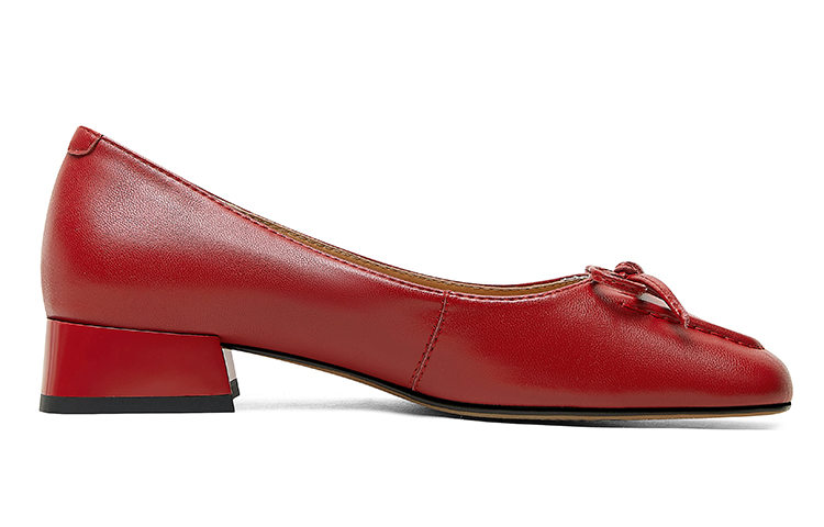 (W) Luiza Barcelos Round Toe Chunky Heel 'Simplified Fashion Red Leather Loafers' 圖 2