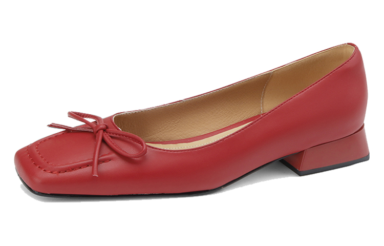 (W) Luiza Barcelos Round Toe Chunky Heel 'Simplified Fashion Red Leather Loafers' 圖 3